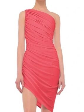 Norma Kamali $215 Diana Ruched One-Shoulder Dress Papaya XS 34 (sz 2) EUC